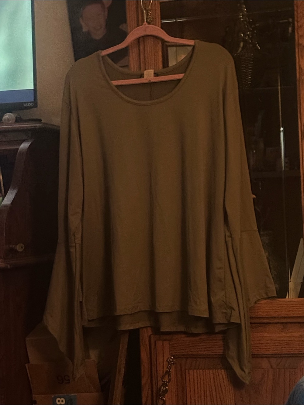 Relaxed Olive Long Sleeve Scoop Neck Tee - Brand Unspecified